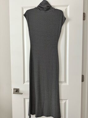 Sadie & Sage Black and White Striped Turtleneck Maxi Dress
